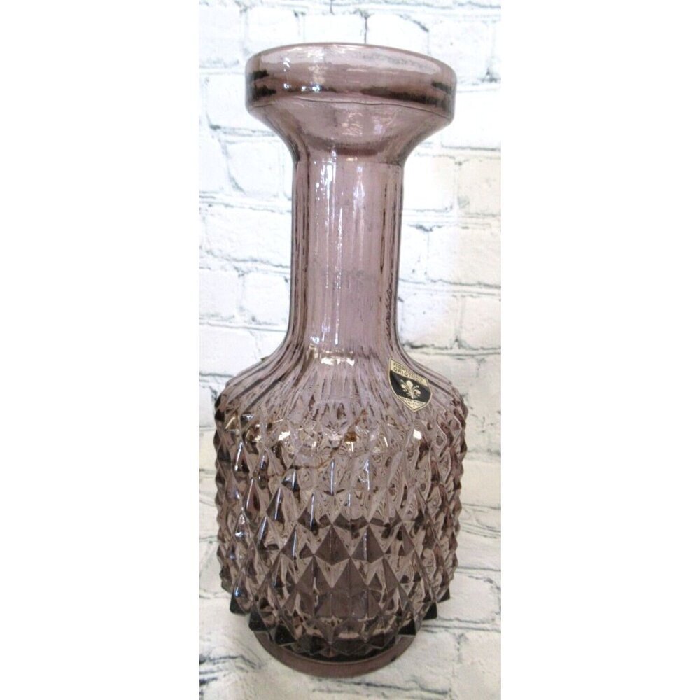 MCM Florentine Italian Art Glass Diamond Point Decanter Vase Water Carafe Purple